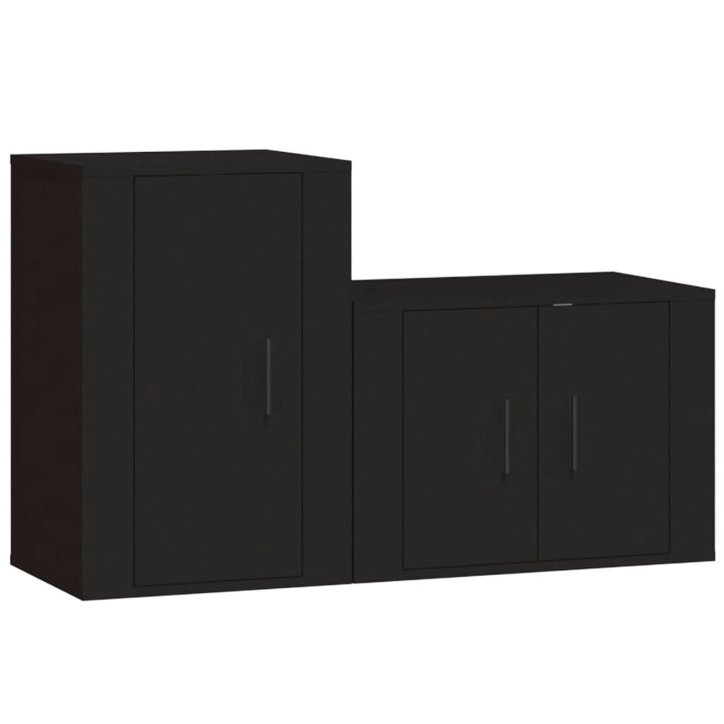 2 Piece TV Cabinet Set Black Engineered Wood 3188447