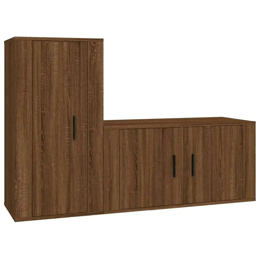 2 Piece TV Cabinet Set Brown Oak Engineered Wood 3188477