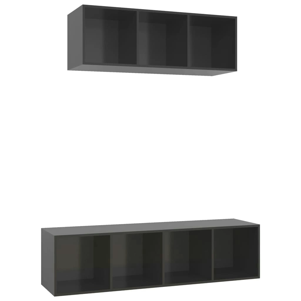 2 Piece TV Cabinet Set High Gloss Grey Engineered Wood 3079798