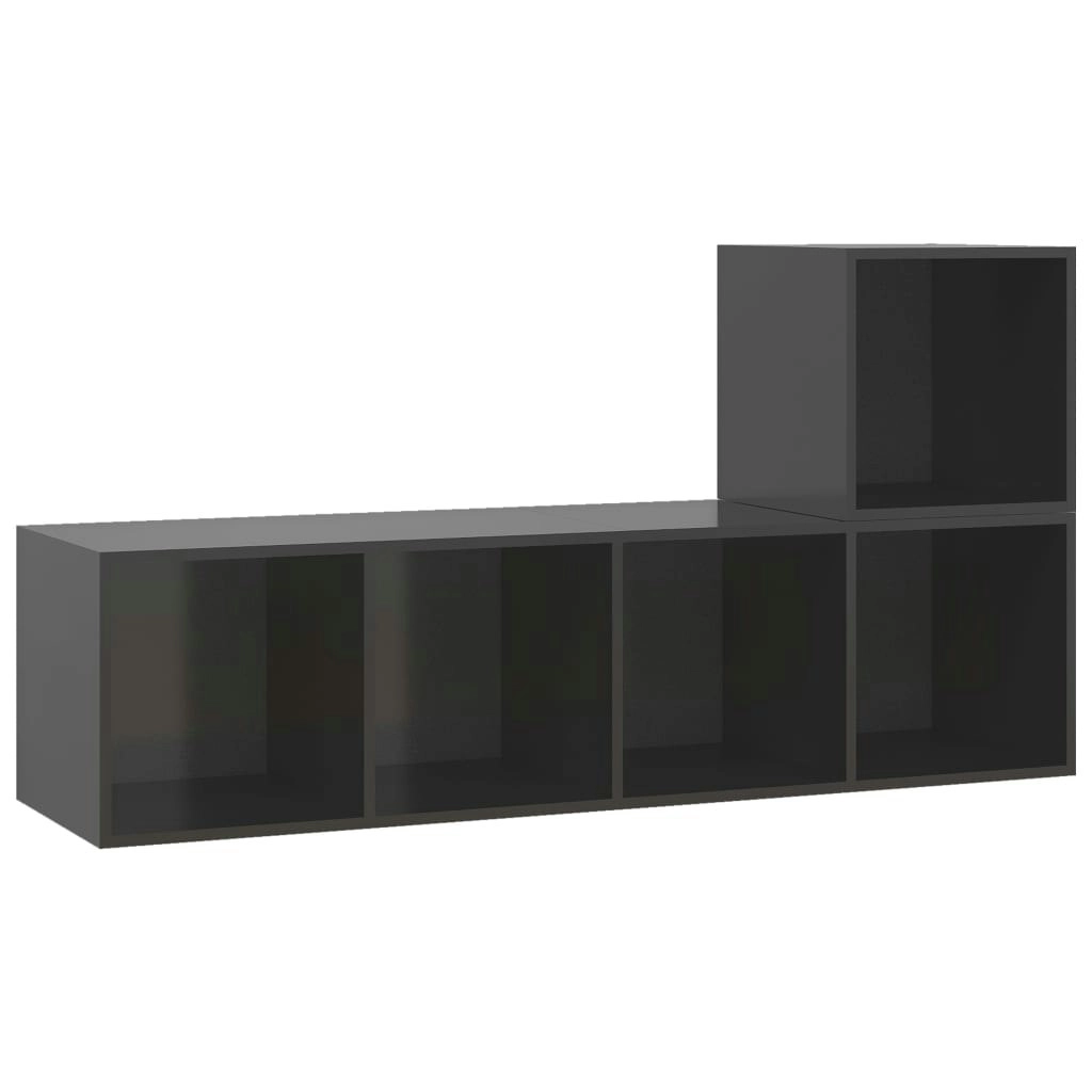 2 Piece TV Cabinet Set High Gloss Grey Engineered Wood 3079807