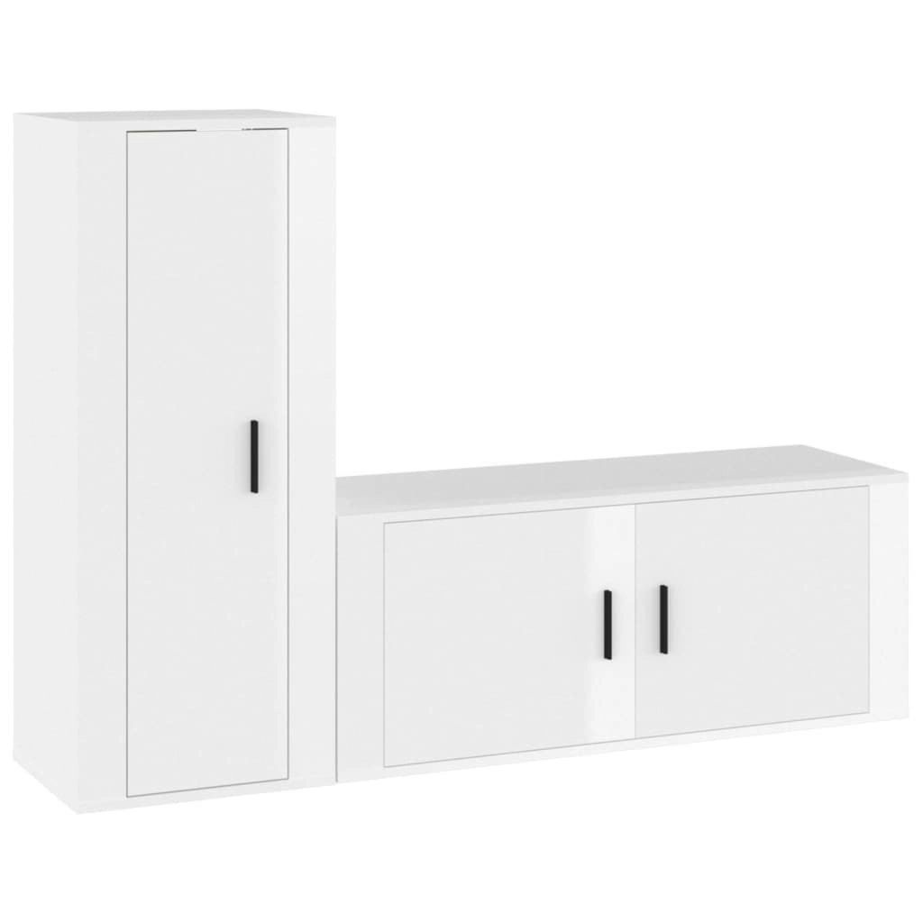 2 Piece TV Cabinet Set High Gloss White Engineered Wood 3188736