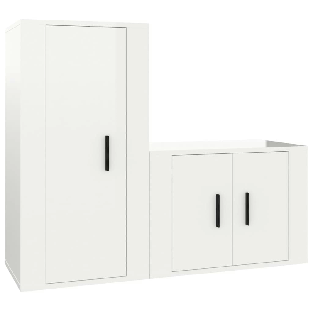 2 Piece TV Cabinet Set High Gloss White Engineered Wood 3188456