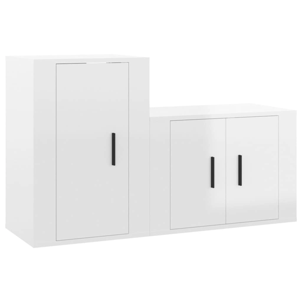 2 Piece TV Cabinet Set High Gloss White Engineered Wood 3188392