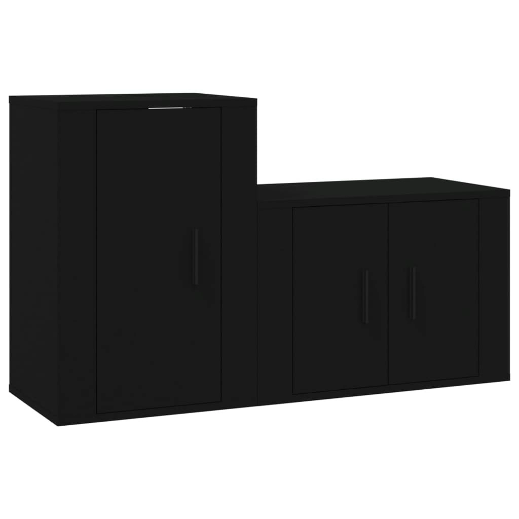 2 Piece TV Cabinet Set Black Engineered Wood 3188391