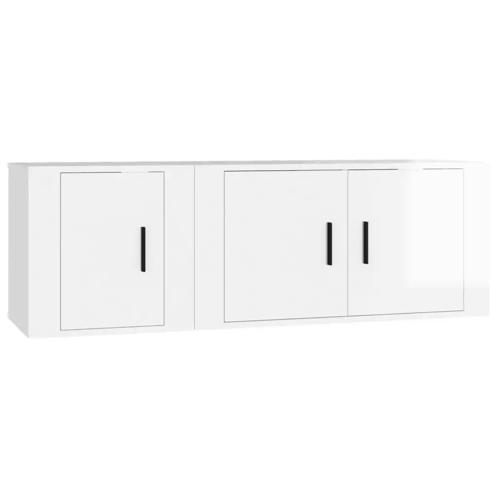 2 Piece TV Cabinet Set High Gloss White Engineered Wood 3188408