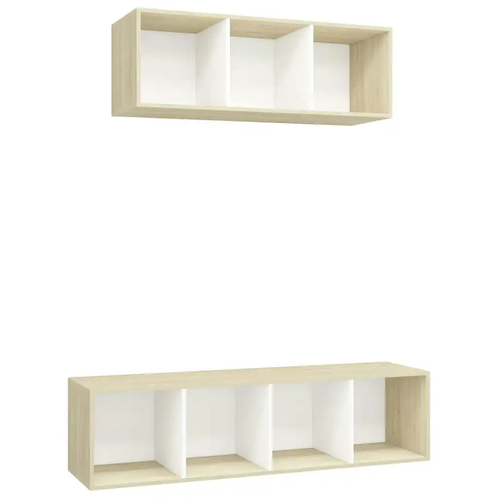 2 Piece TV Cabinet Set White and Sonoma Oak Engineered Wood 3079795