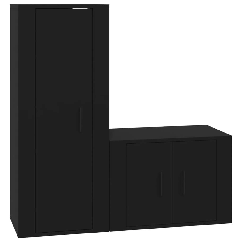 2 Piece TV Cabinet Set Black Engineered Wood 3188719