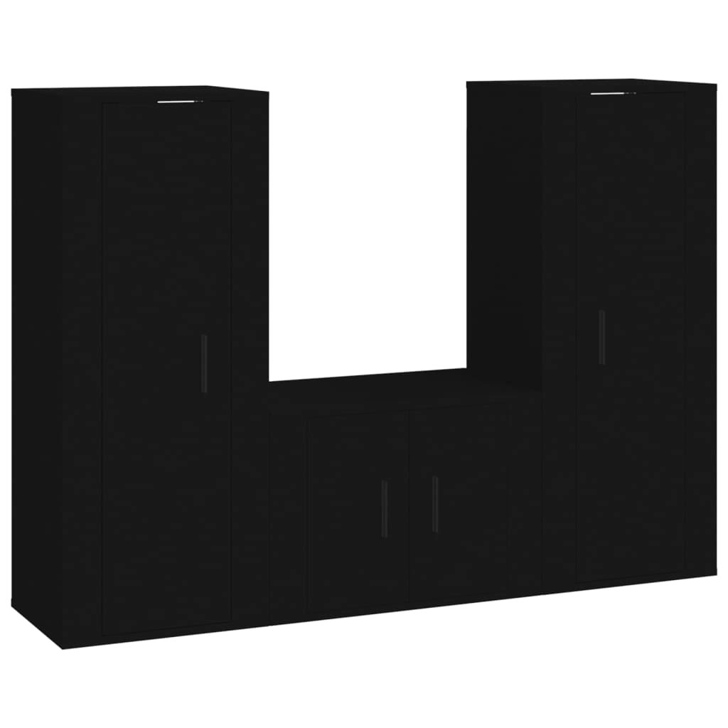 3 Piece TV Cabinet Set Black Engineered Wood 3188743