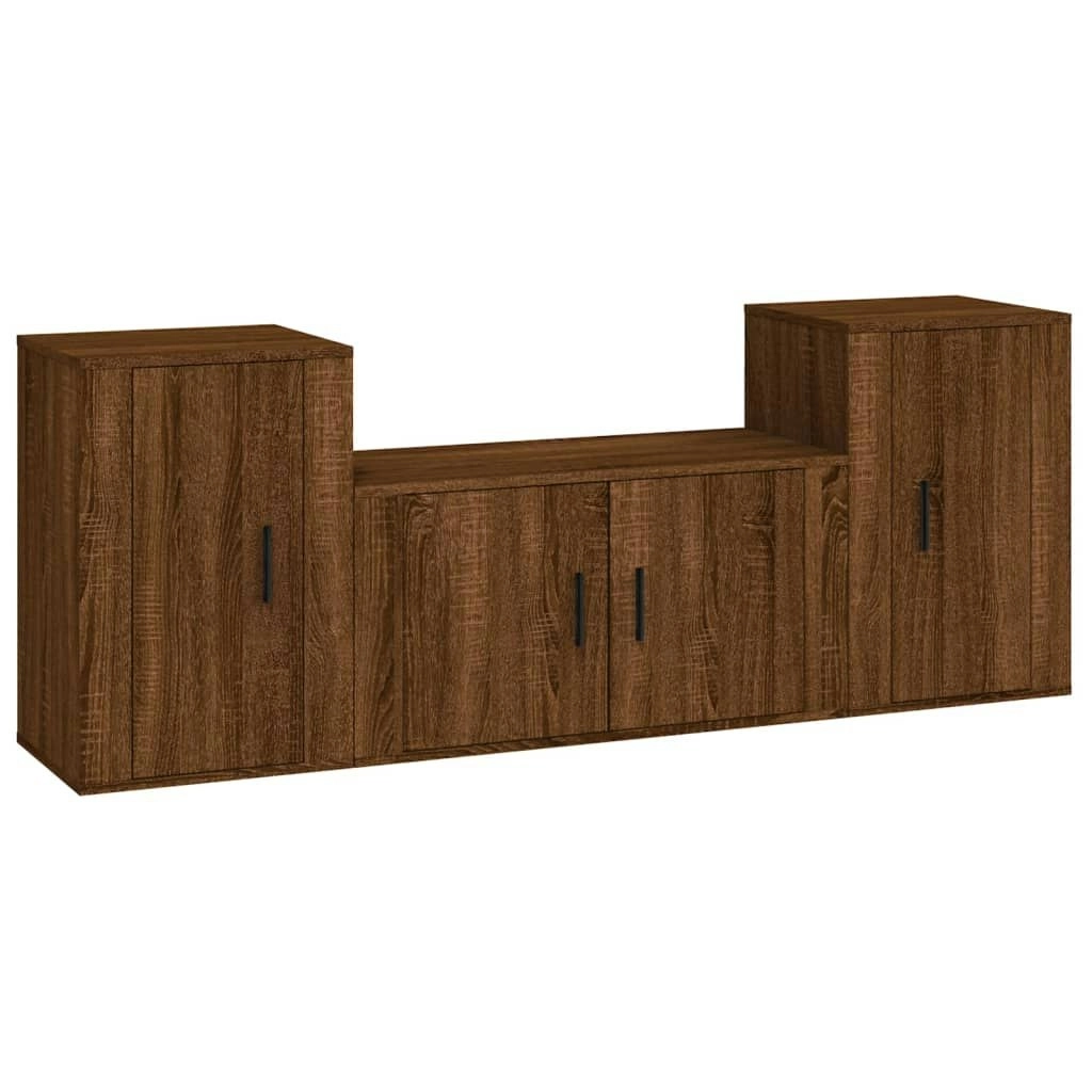 3 Piece TV Cabinet Set Brown Oak Engineered Wood 3188509