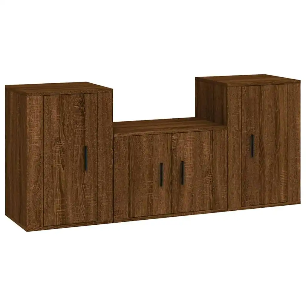 3 Piece TV Cabinet Set Brown Oak Engineered Wood 3188501