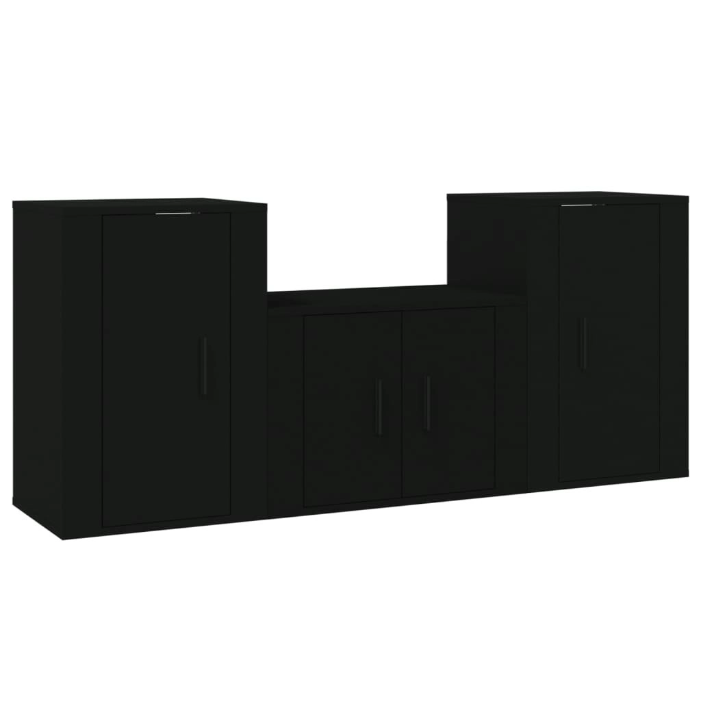 3 Piece TV Cabinet Set Black Engineered Wood 3188383