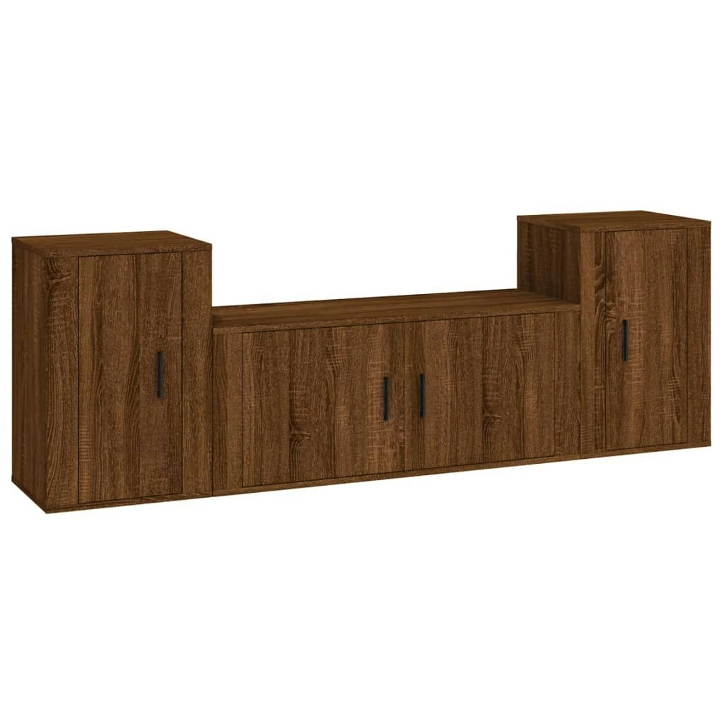 3 Piece TV Cabinet Set Brown Oak Engineered Wood 3188517