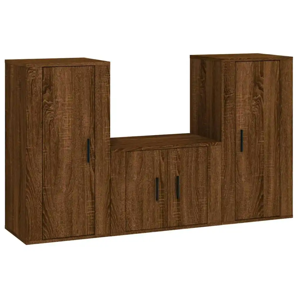 3 Piece TV Cabinet Set Brown Oak Engineered Wood 3188525