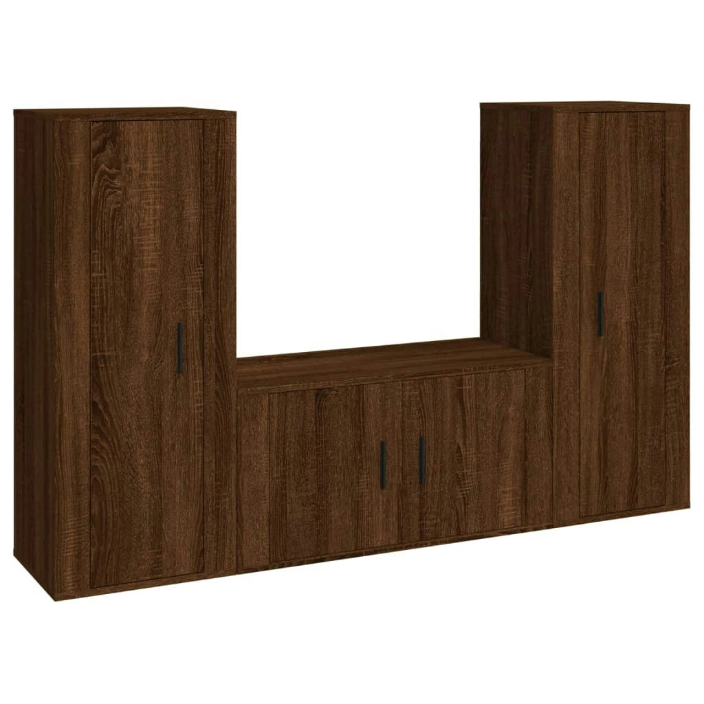 3 Piece TV Cabinet Set Brown Oak Engineered Wood 3188757