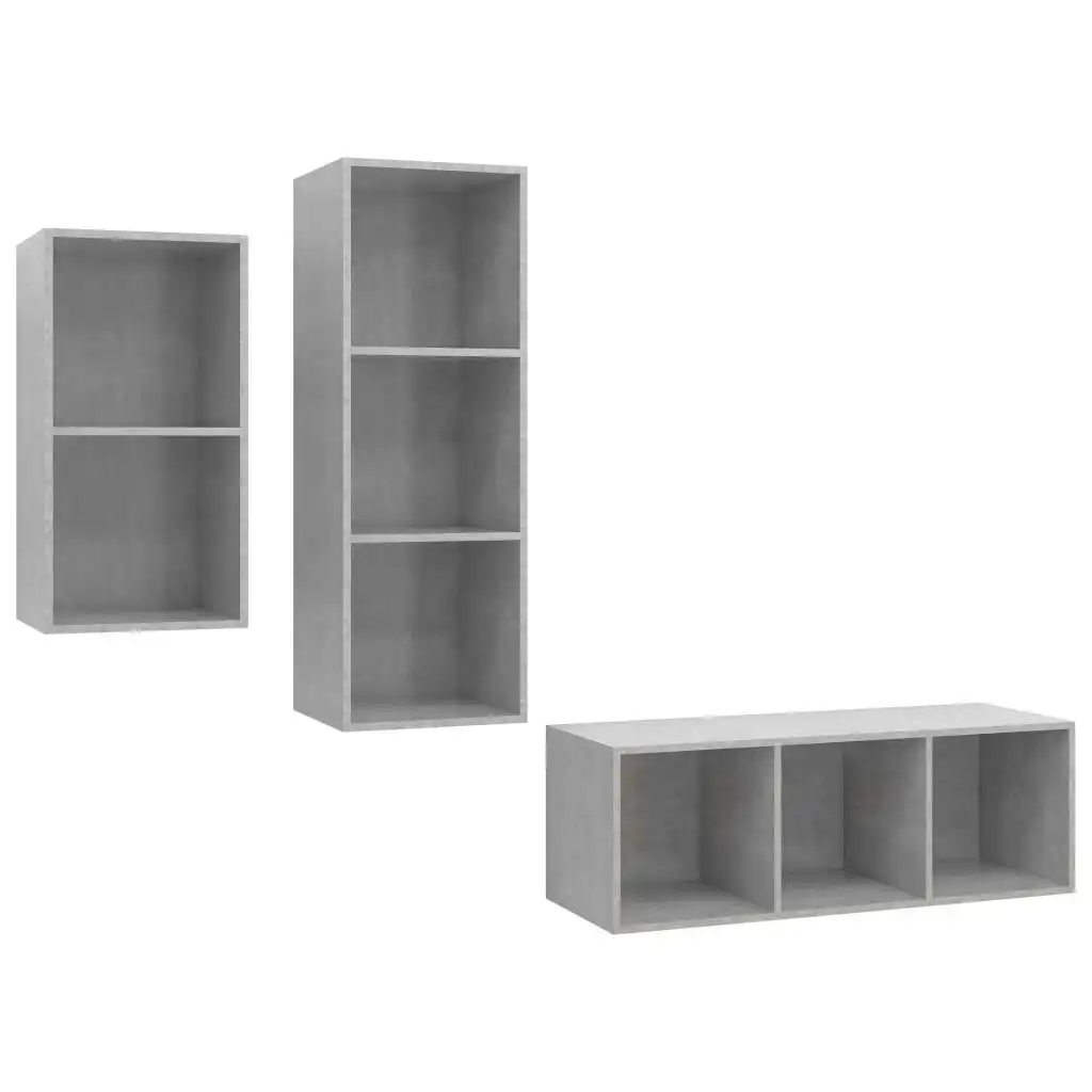 3 Piece TV Cabinet Set Concrete Grey Engineered Wood 3079632