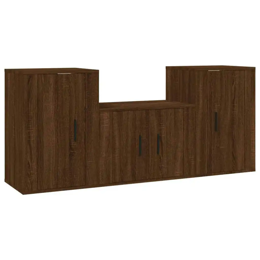 3 Piece TV Cabinet Set Brown Oak Engineered Wood 3188389