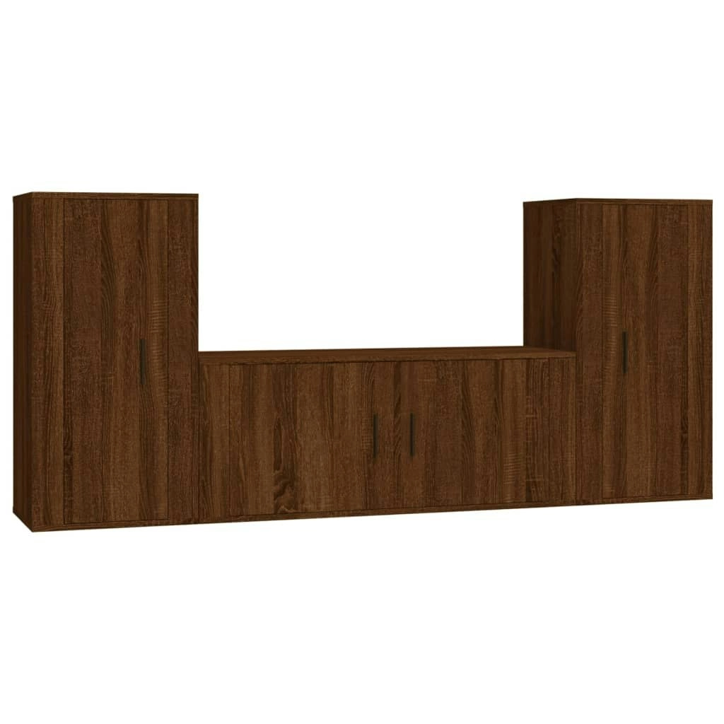 3 Piece TV Cabinet Set Brown Oak Engineered Wood 3188541