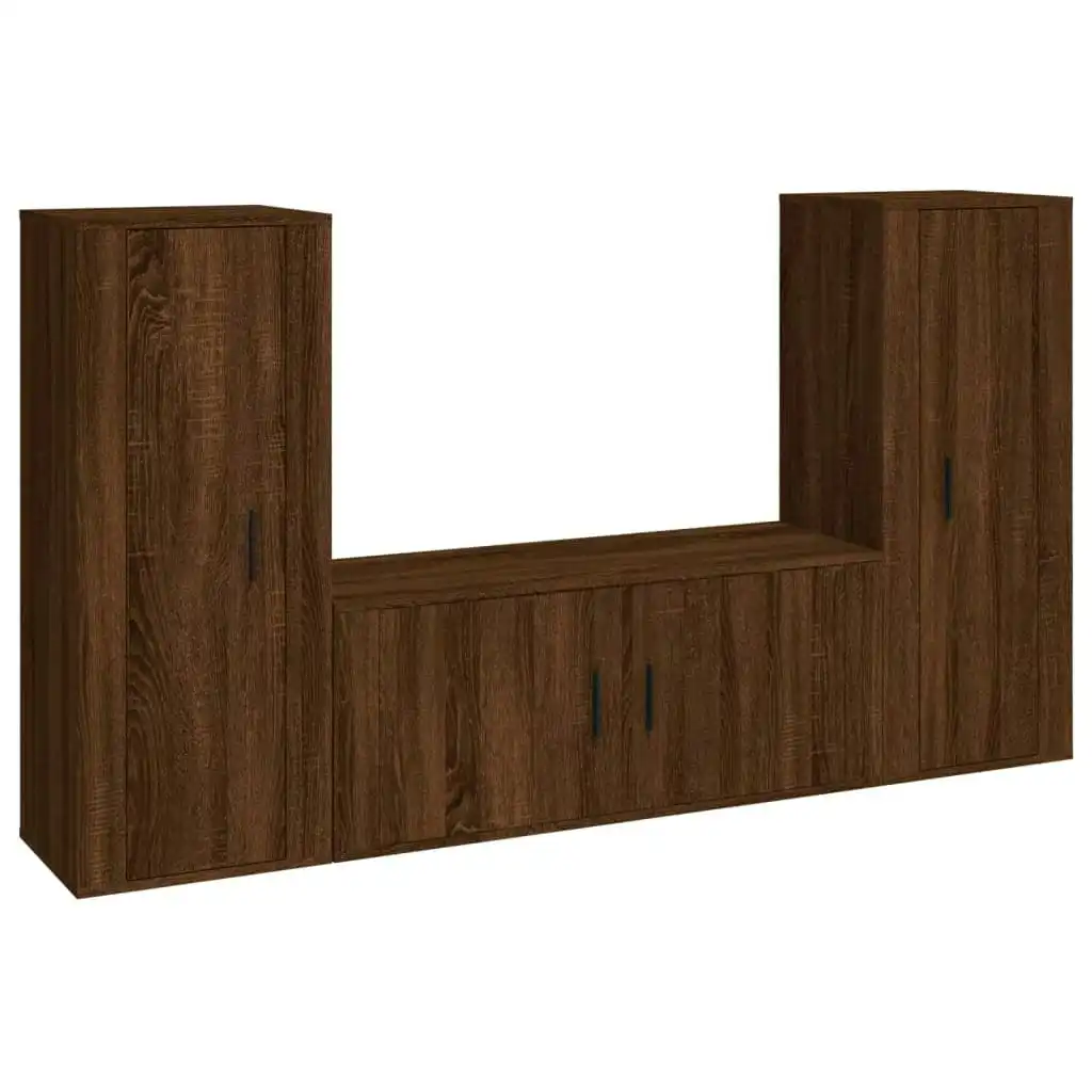 3 Piece TV Cabinet Set Brown Oak Engineered Wood 3188765