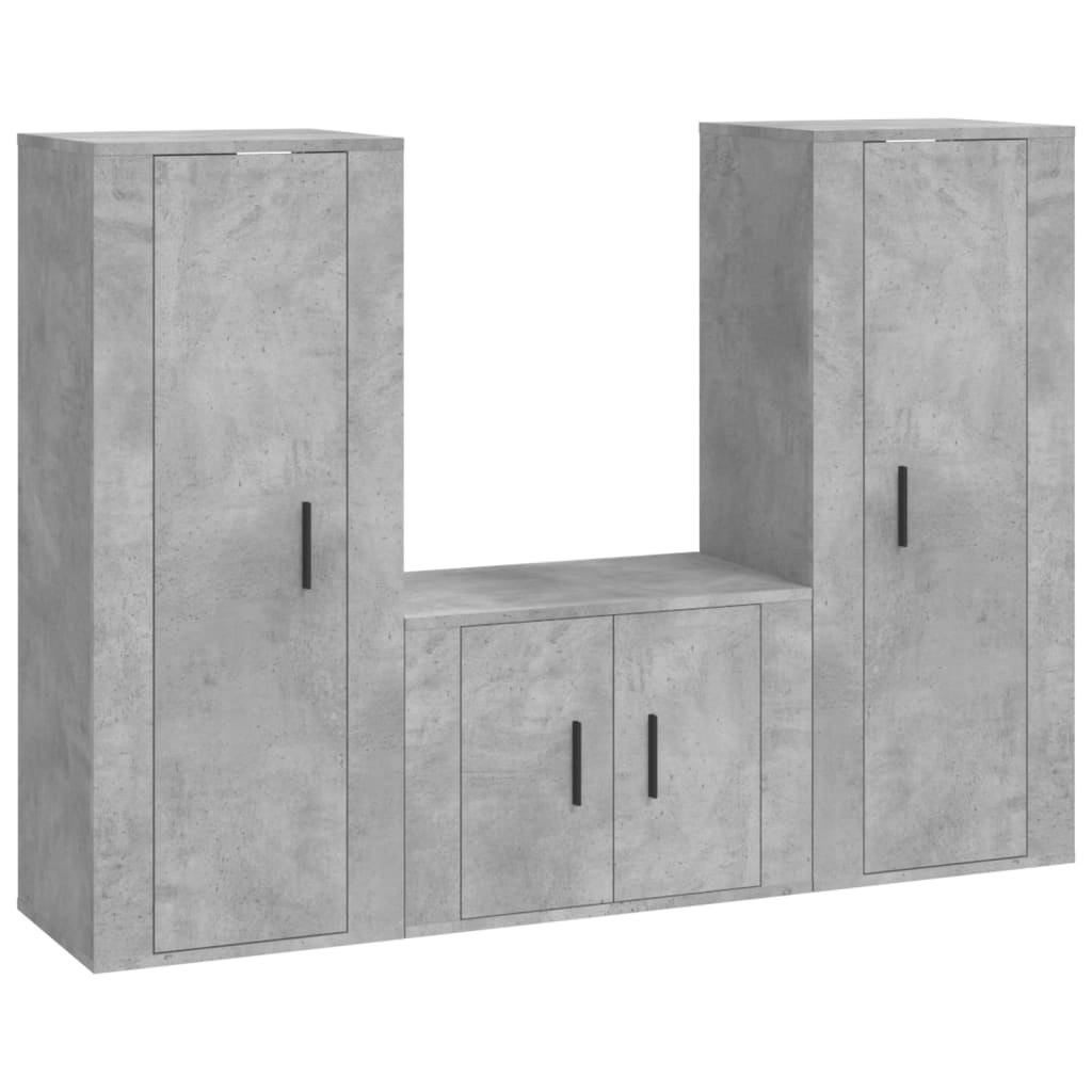 3 Piece TV Cabinet Set Concrete Grey Engineered Wood 3188746