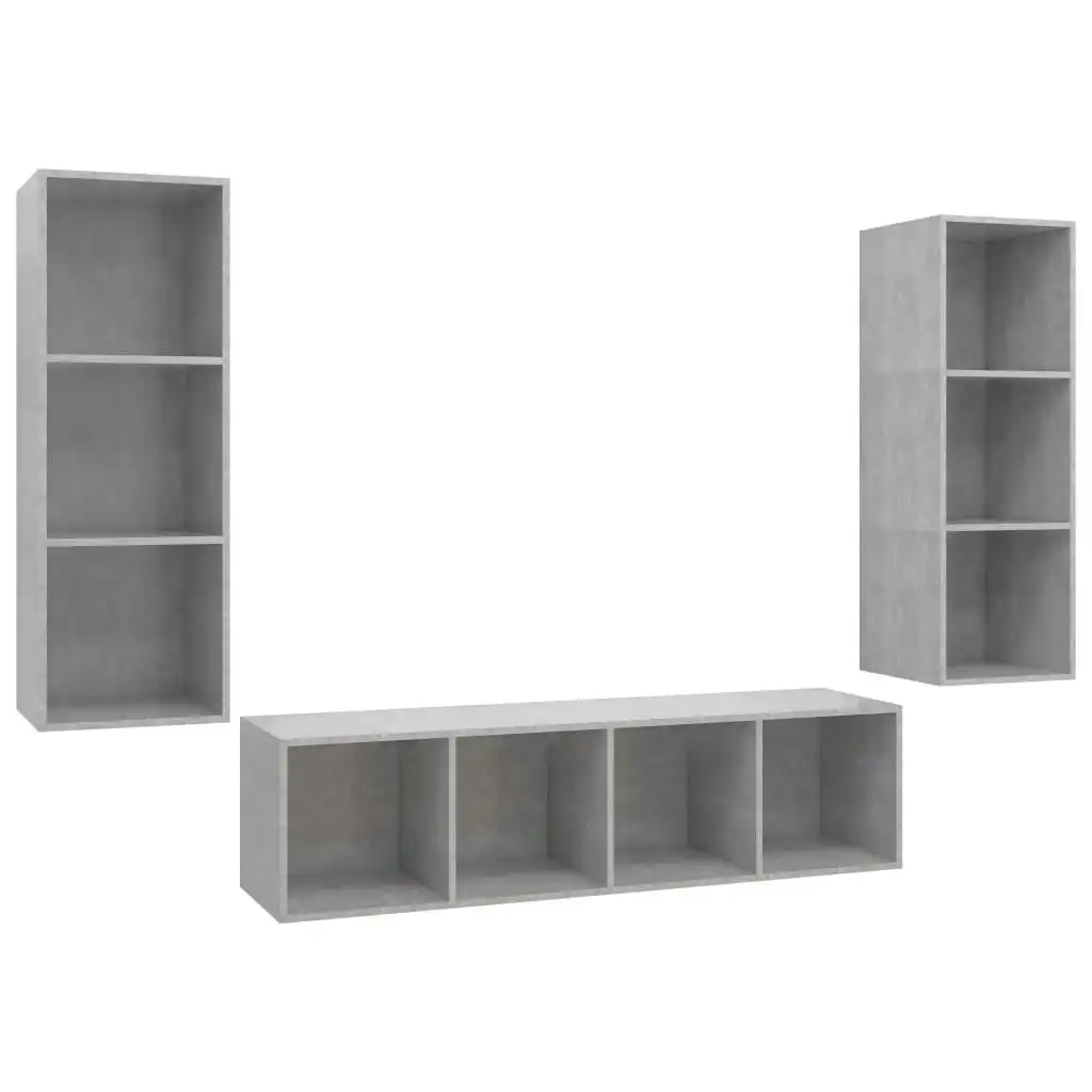 3 Piece TV Cabinet Set Concrete Grey Engineered Wood 3079749