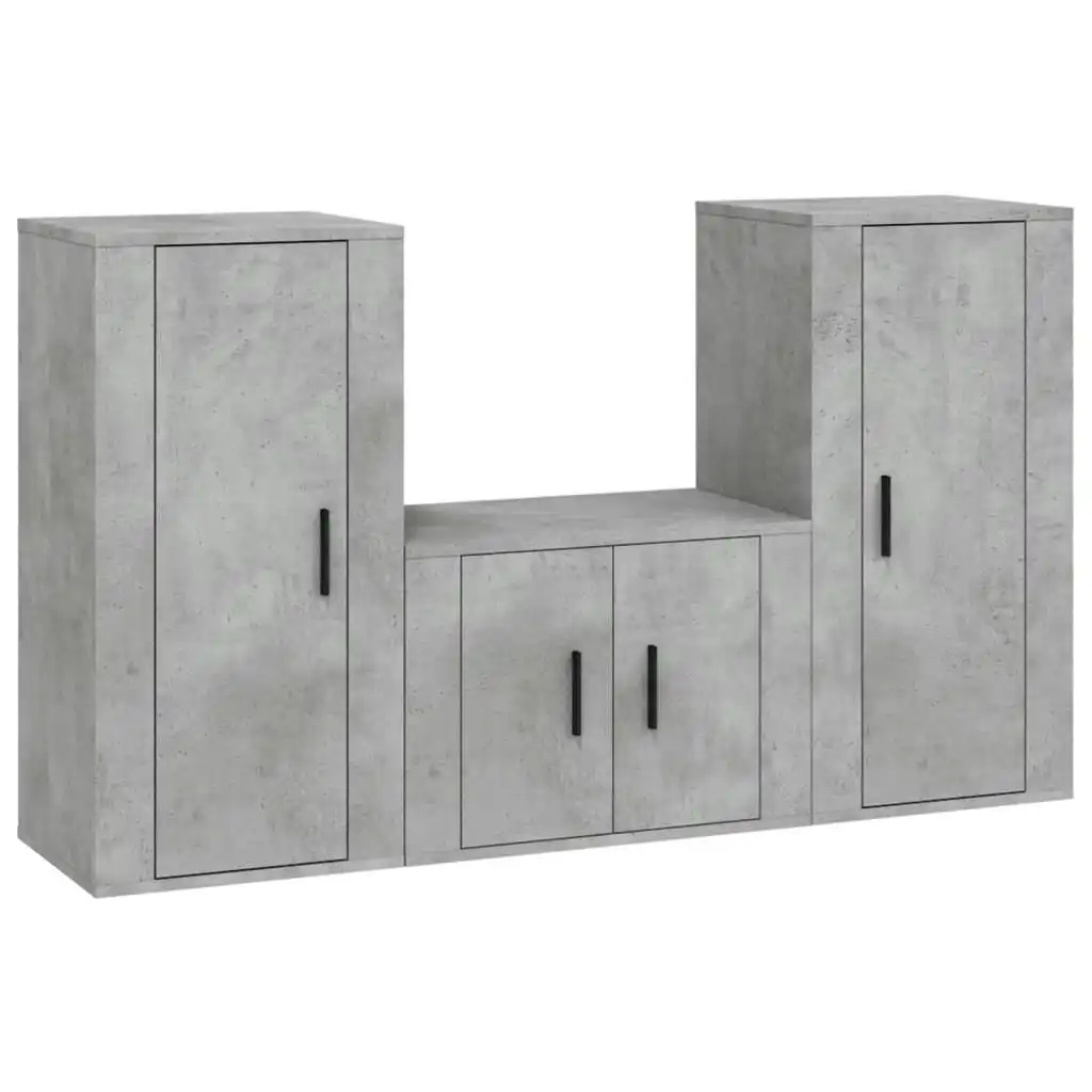 3 Piece TV Cabinet Set Concrete Grey Engineered Wood 3188522