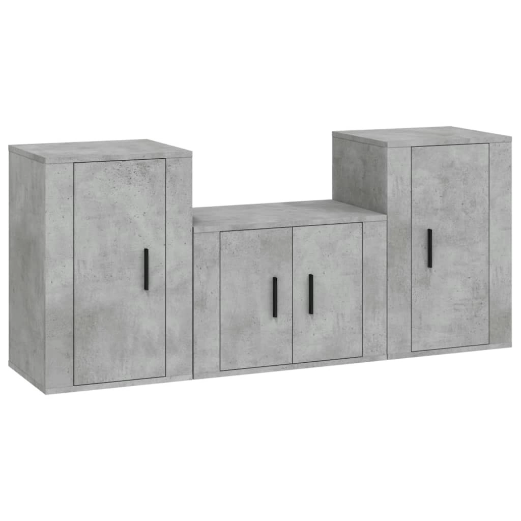 3 Piece TV Cabinet Set Concrete Grey Engineered Wood 3188498