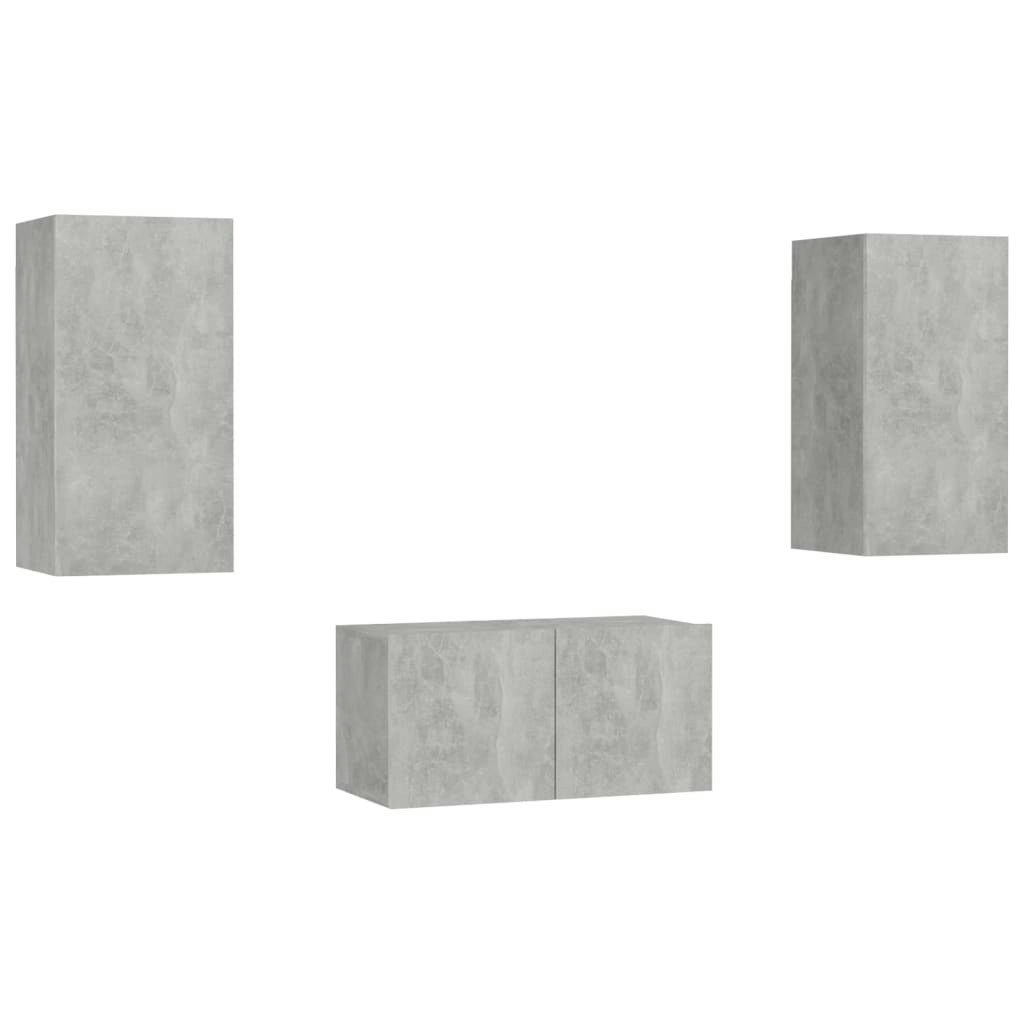 3 Piece TV Cabinet Set Concrete Grey Engineered Wood 3079077