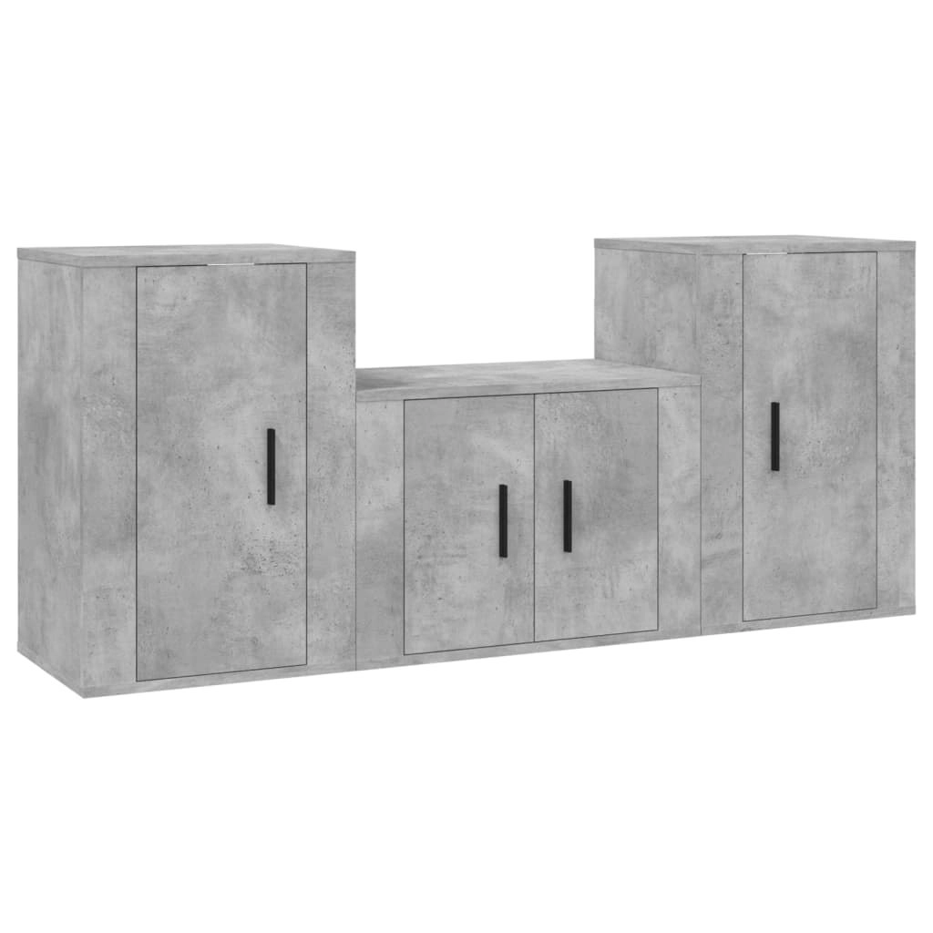 3 Piece TV Cabinet Set Concrete Grey Engineered Wood 3188386