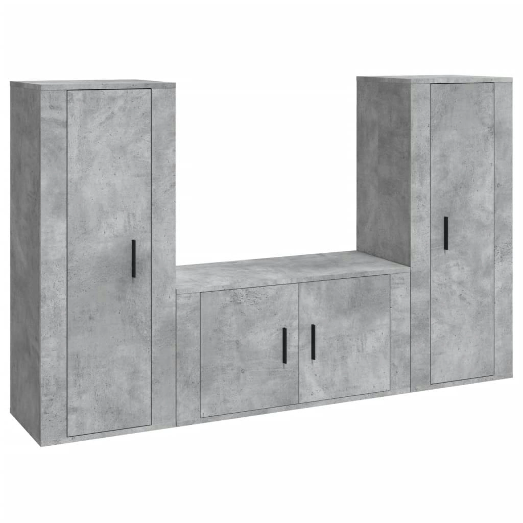 3 Piece TV Cabinet Set Concrete Grey Engineered Wood 3188754