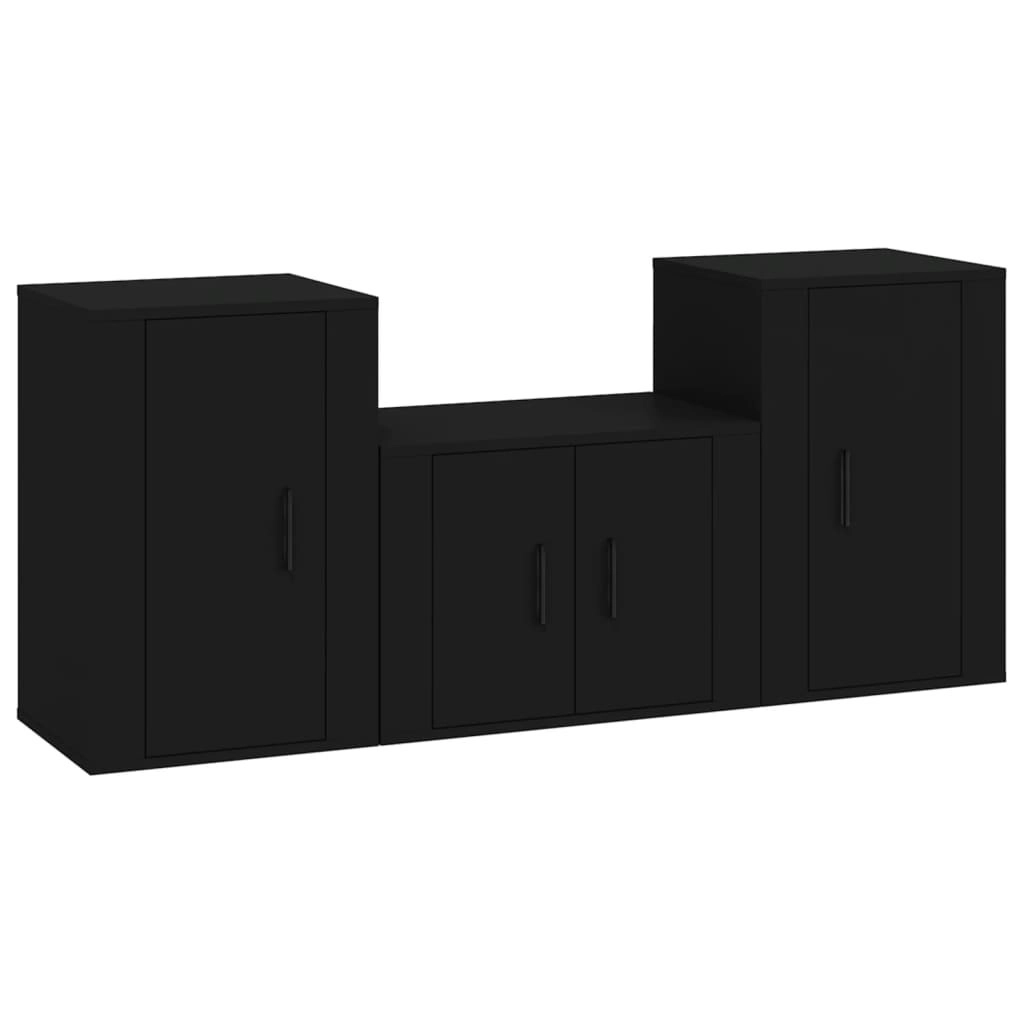 3 Piece TV Cabinet Set Black Engineered Wood 3188495