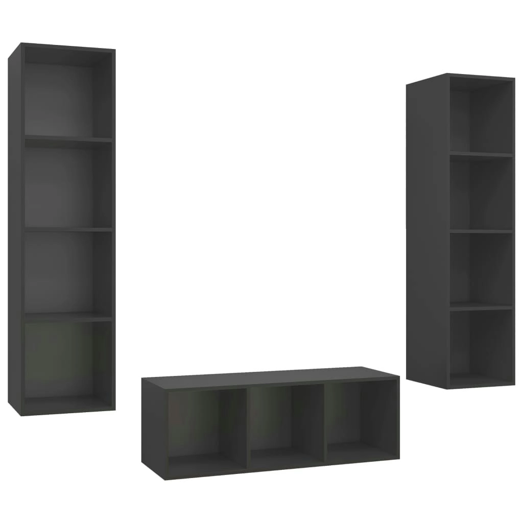 3 Piece TV Cabinet Set Grey Engineered Wood 3079756