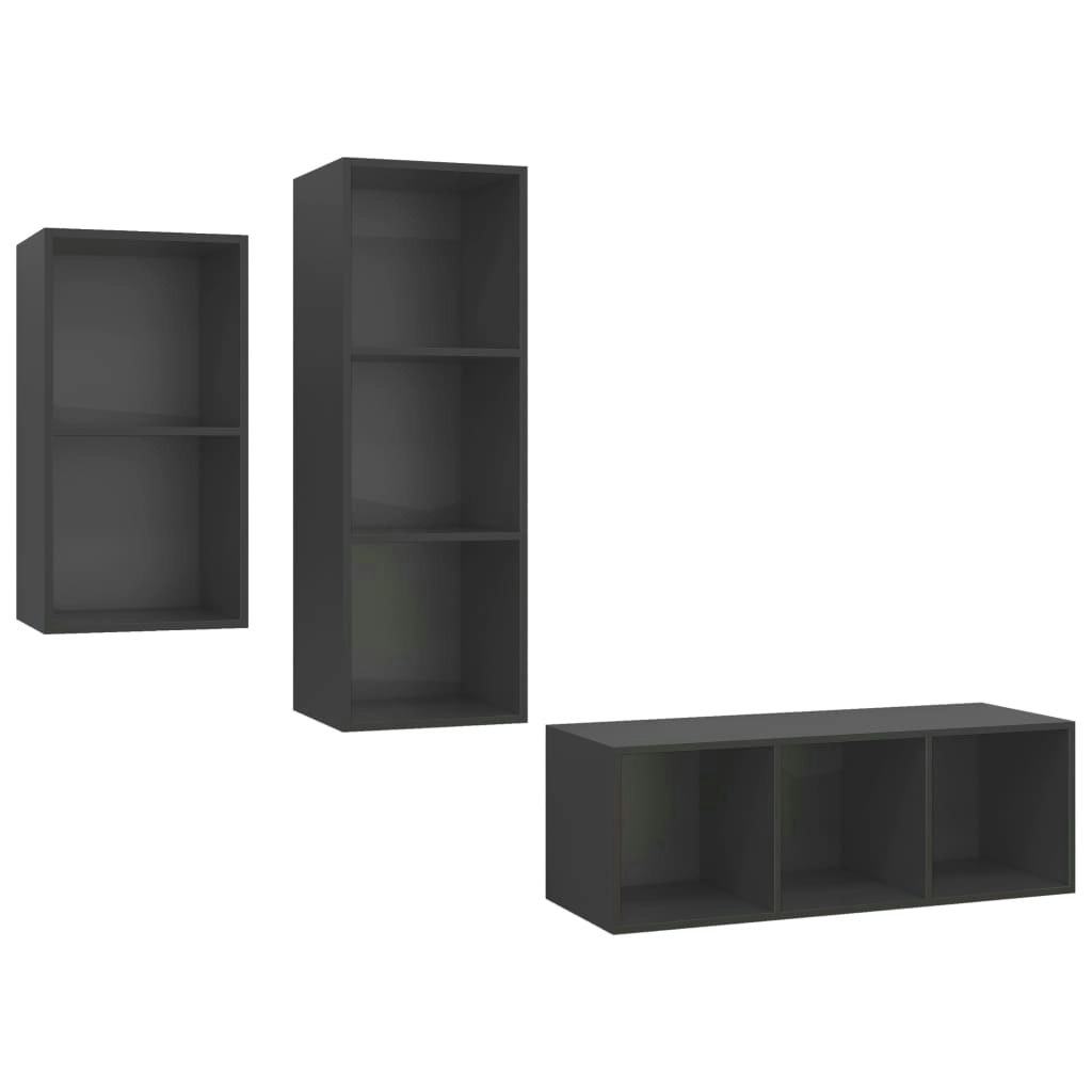 3 Piece TV Cabinet Set Grey Engineered Wood 3079630