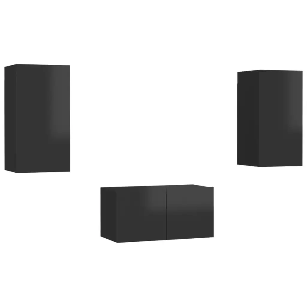 3 Piece TV Cabinet Set High Gloss Black Engineered Wood 3079392