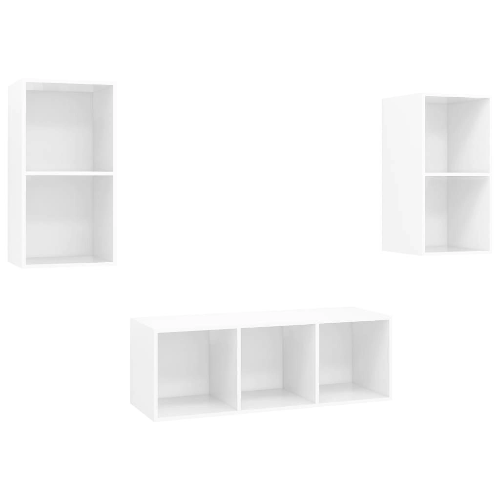 3 Piece TV Cabinet Set High Gloss White Engineered Wood 3079742