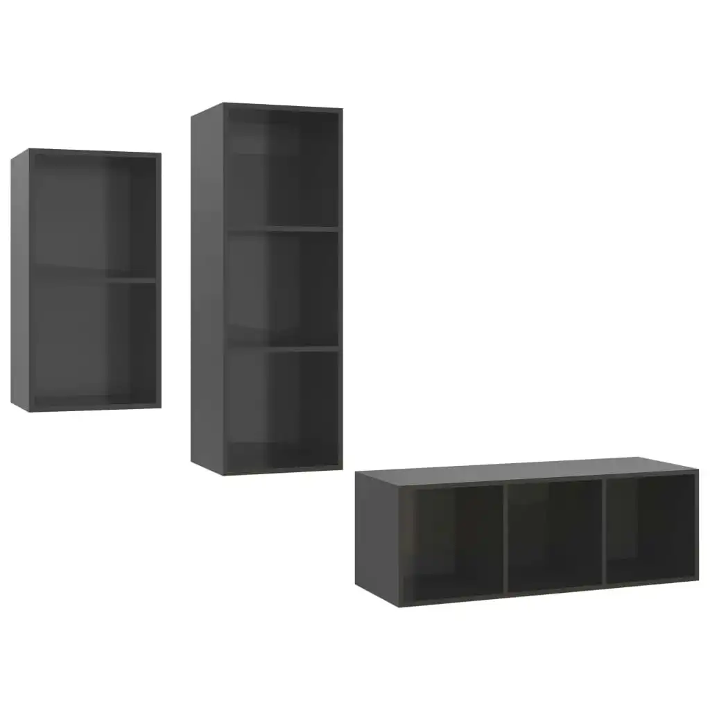 3 Piece TV Cabinet Set High Gloss Grey Engineered Wood 3079735