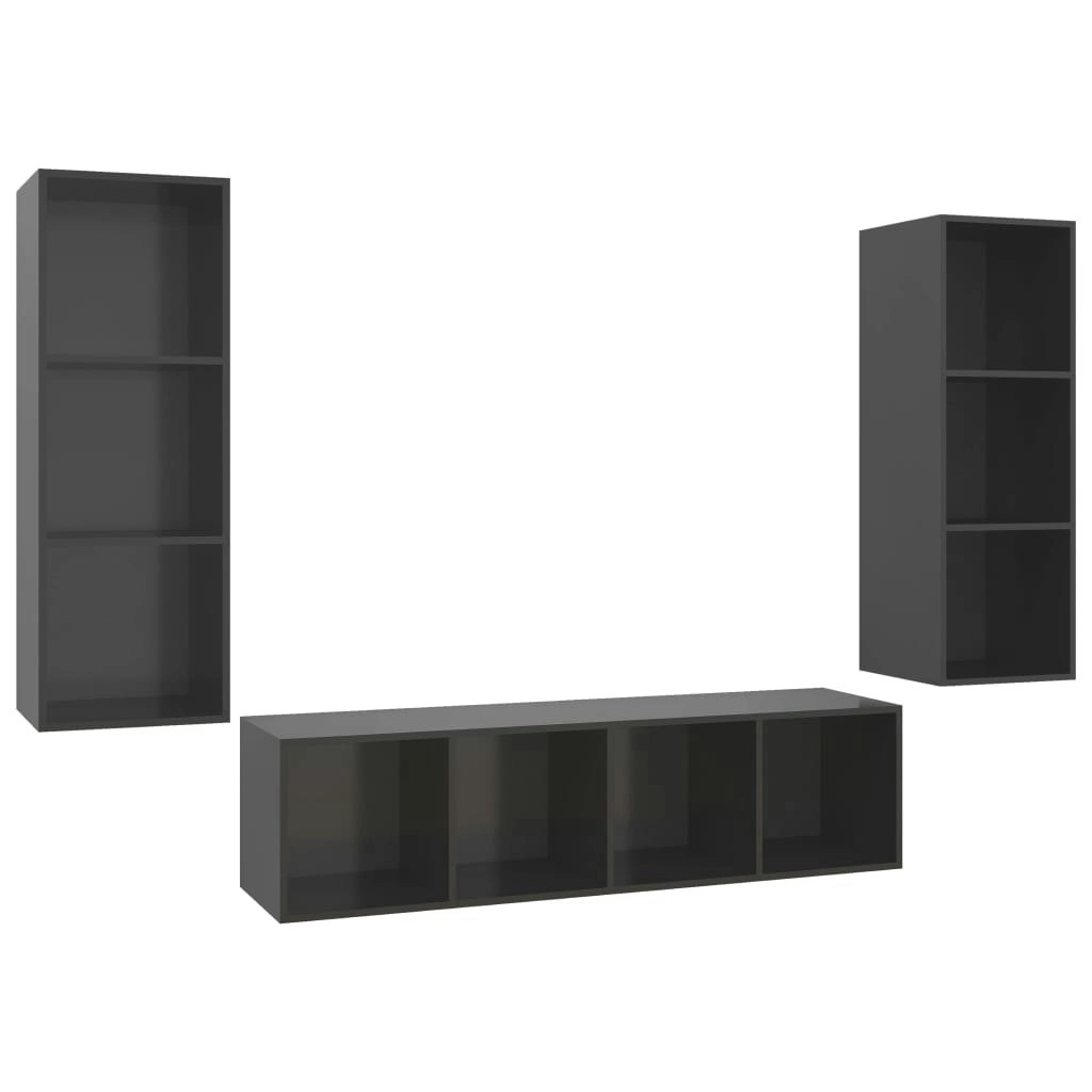 3 Piece TV Cabinet Set High Gloss Grey Engineered Wood 3079753