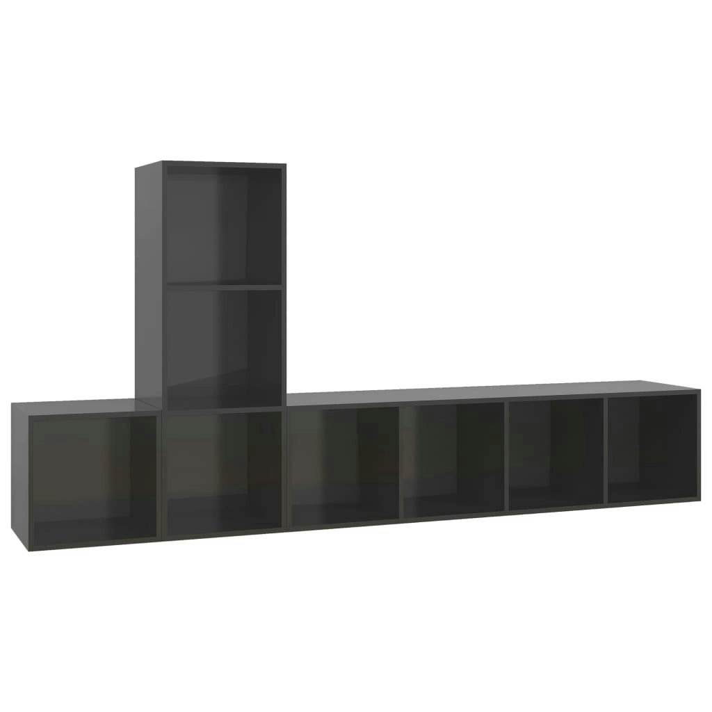 3 Piece TV Cabinet Set High Gloss Grey Engineered Wood 3079834