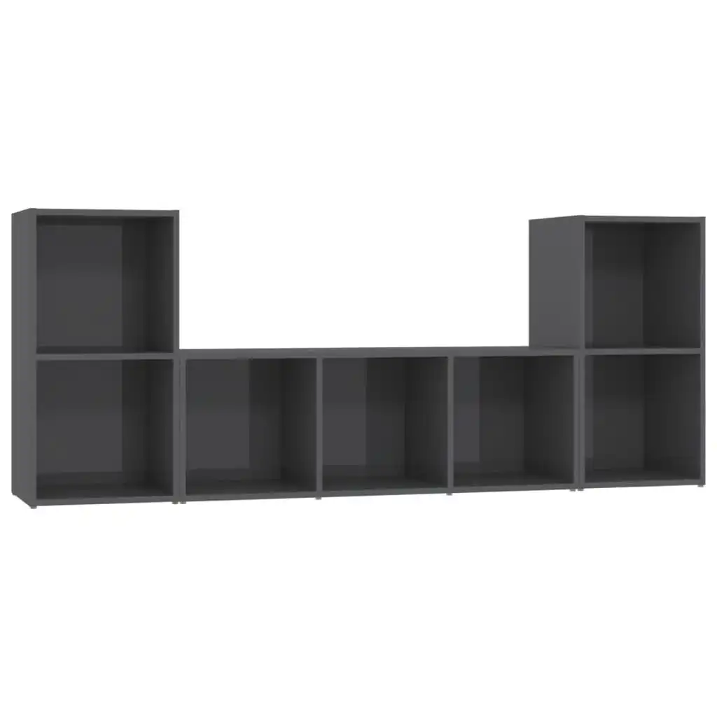 3 Piece TV Cabinet Set High Gloss Grey Engineered Wood 3080023