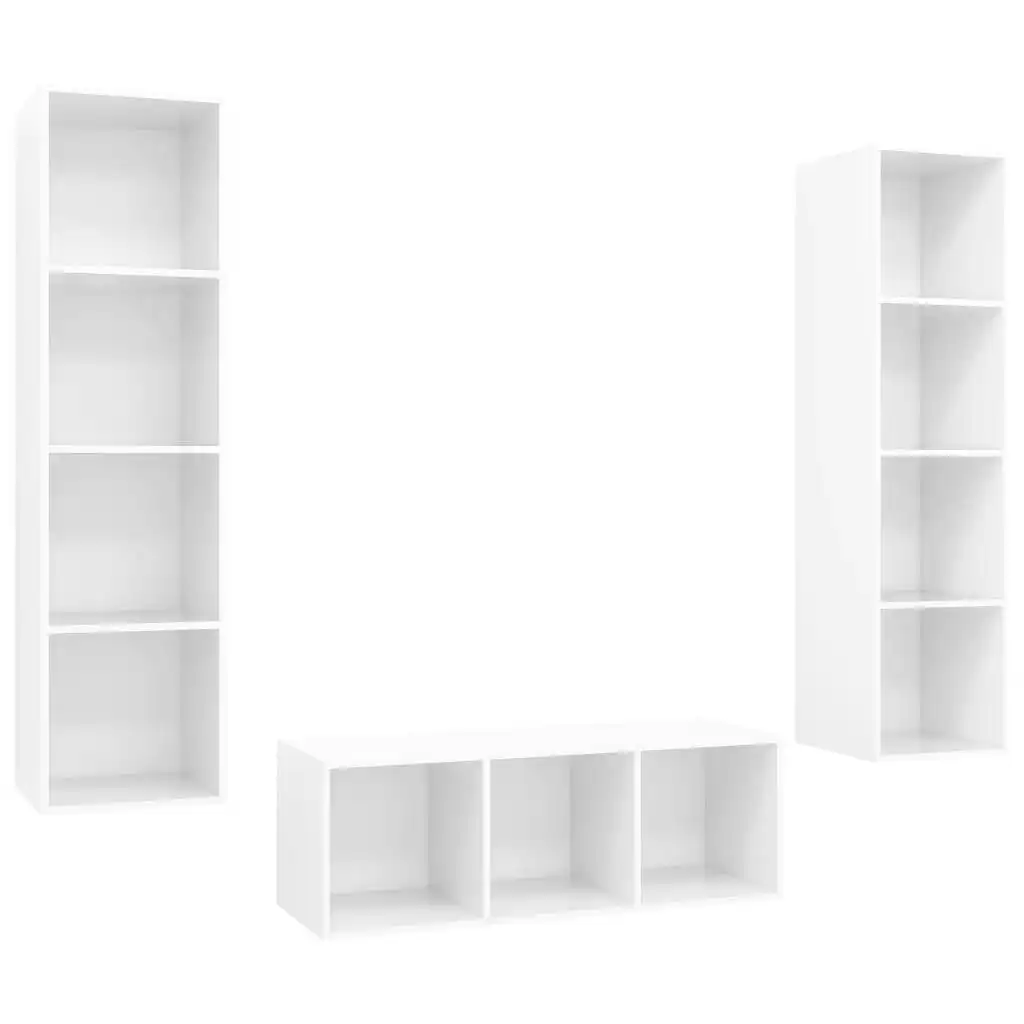 3 Piece TV Cabinet Set High Gloss White Engineered Wood 3079760