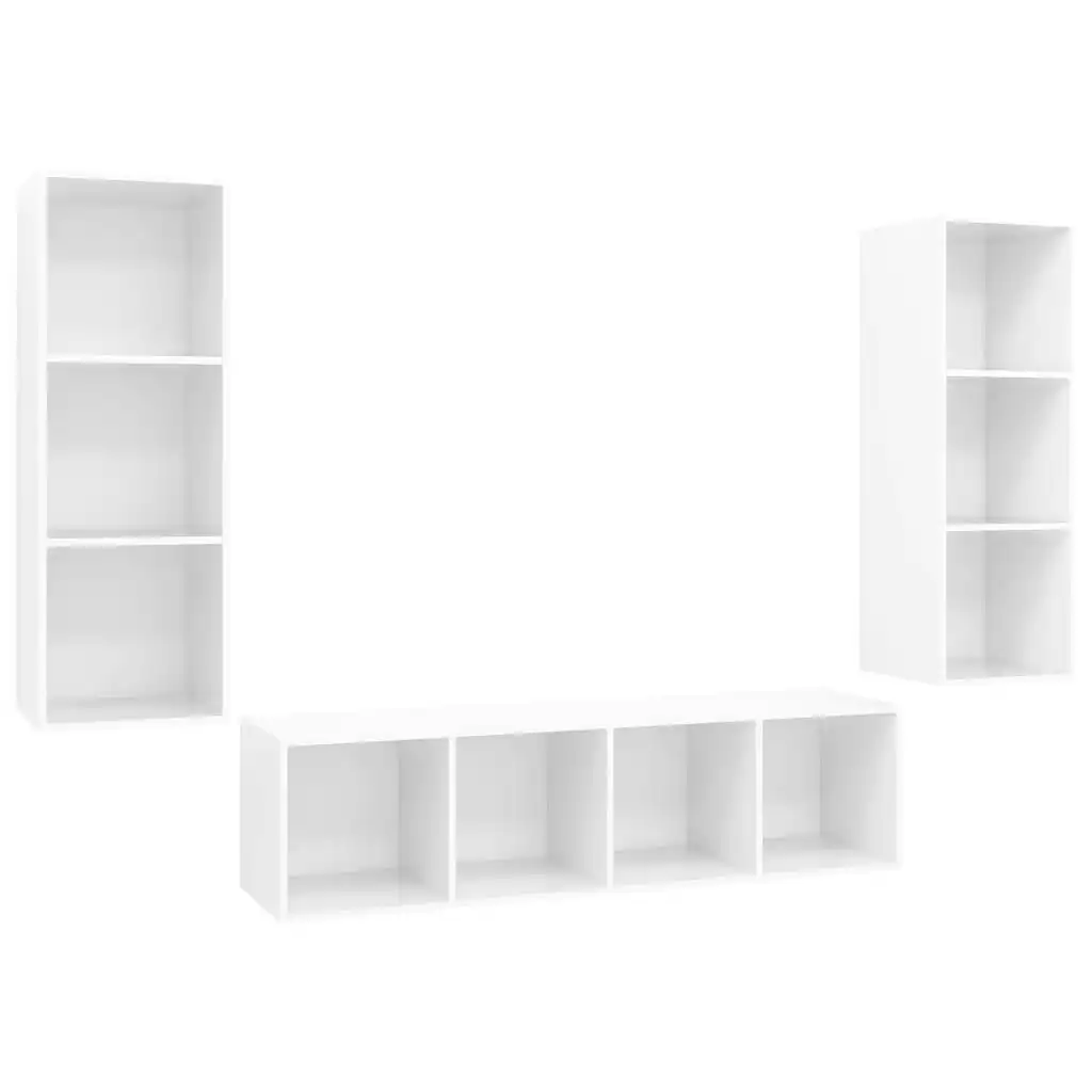 3 Piece TV Cabinet Set High Gloss White Engineered Wood 3079751