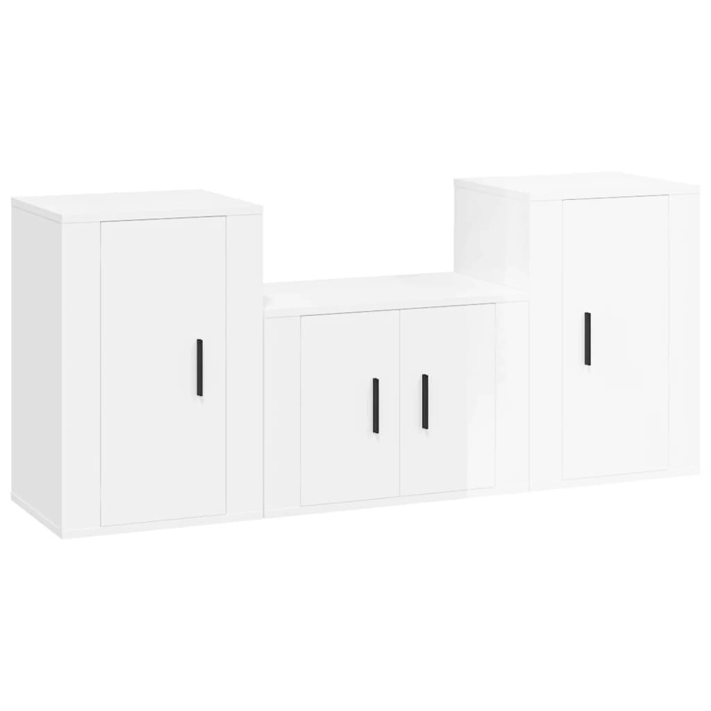 3 Piece TV Cabinet Set High Gloss White Engineered Wood 3188496