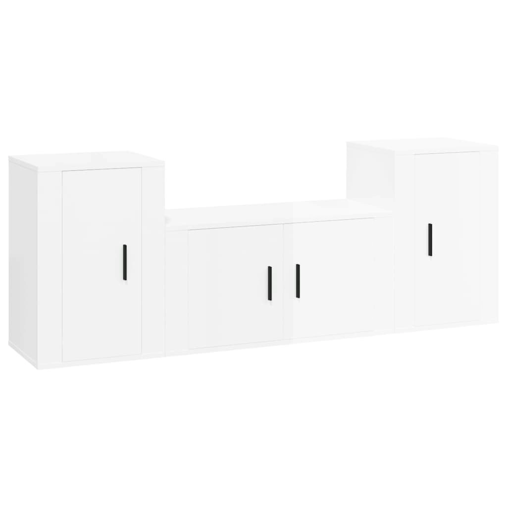 3 Piece TV Cabinet Set High Gloss White Engineered Wood 3188504