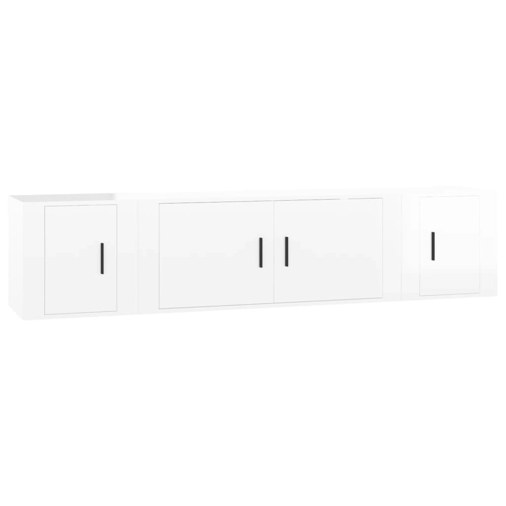 3 Piece TV Cabinet Set High Gloss White Engineered Wood 3188416