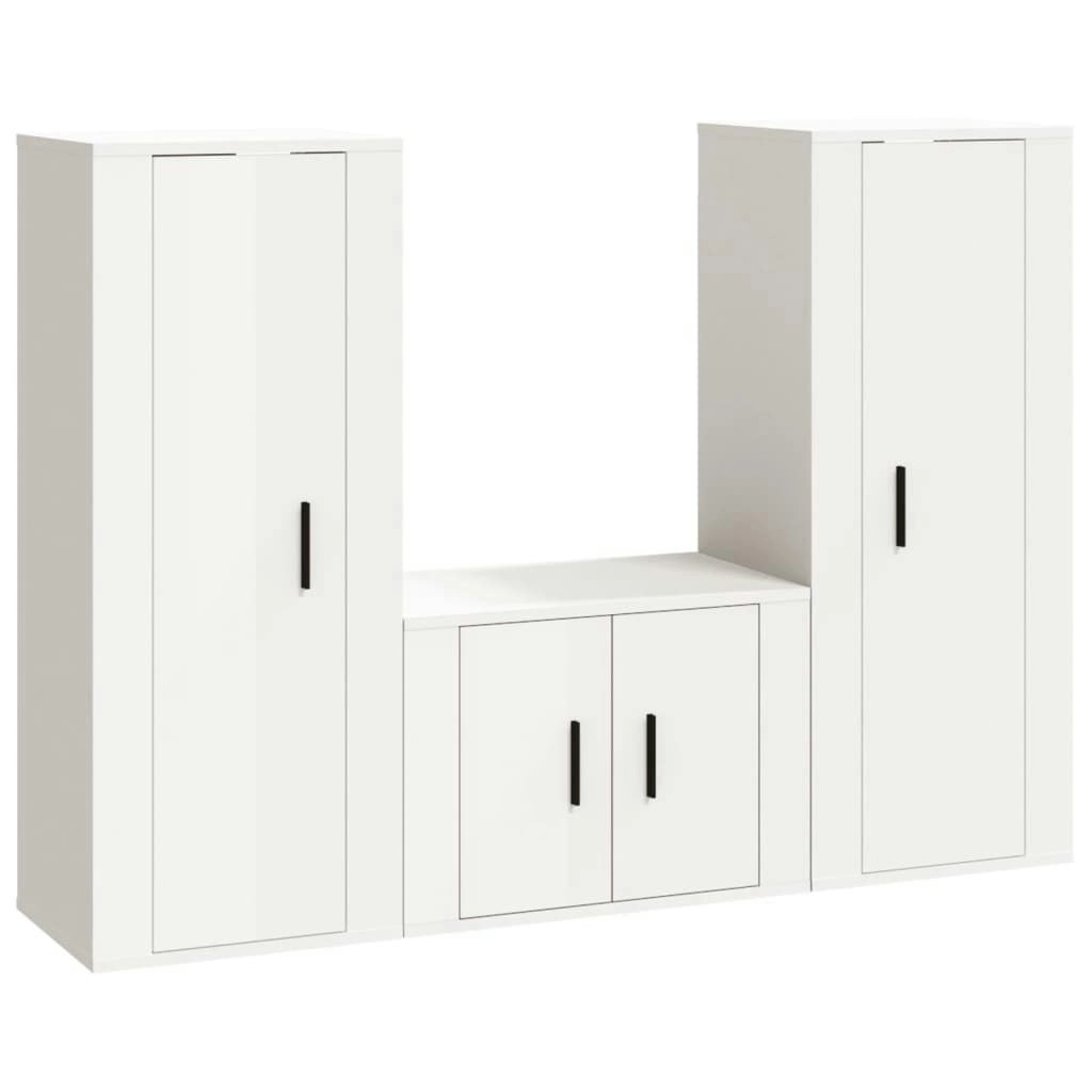 3 Piece TV Cabinet Set High Gloss White Engineered Wood 3188744