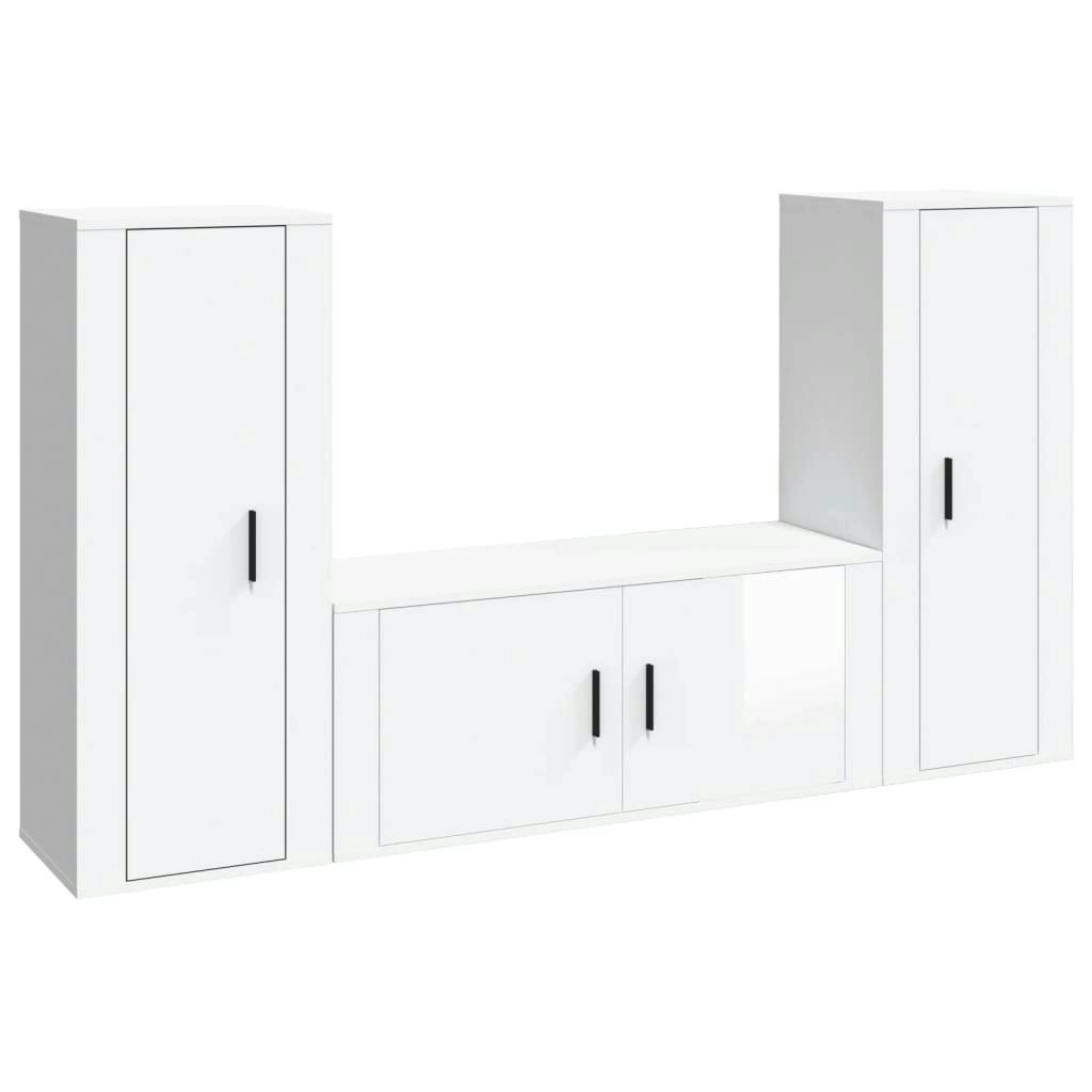 3 Piece TV Cabinet Set High Gloss White Engineered Wood 3188760