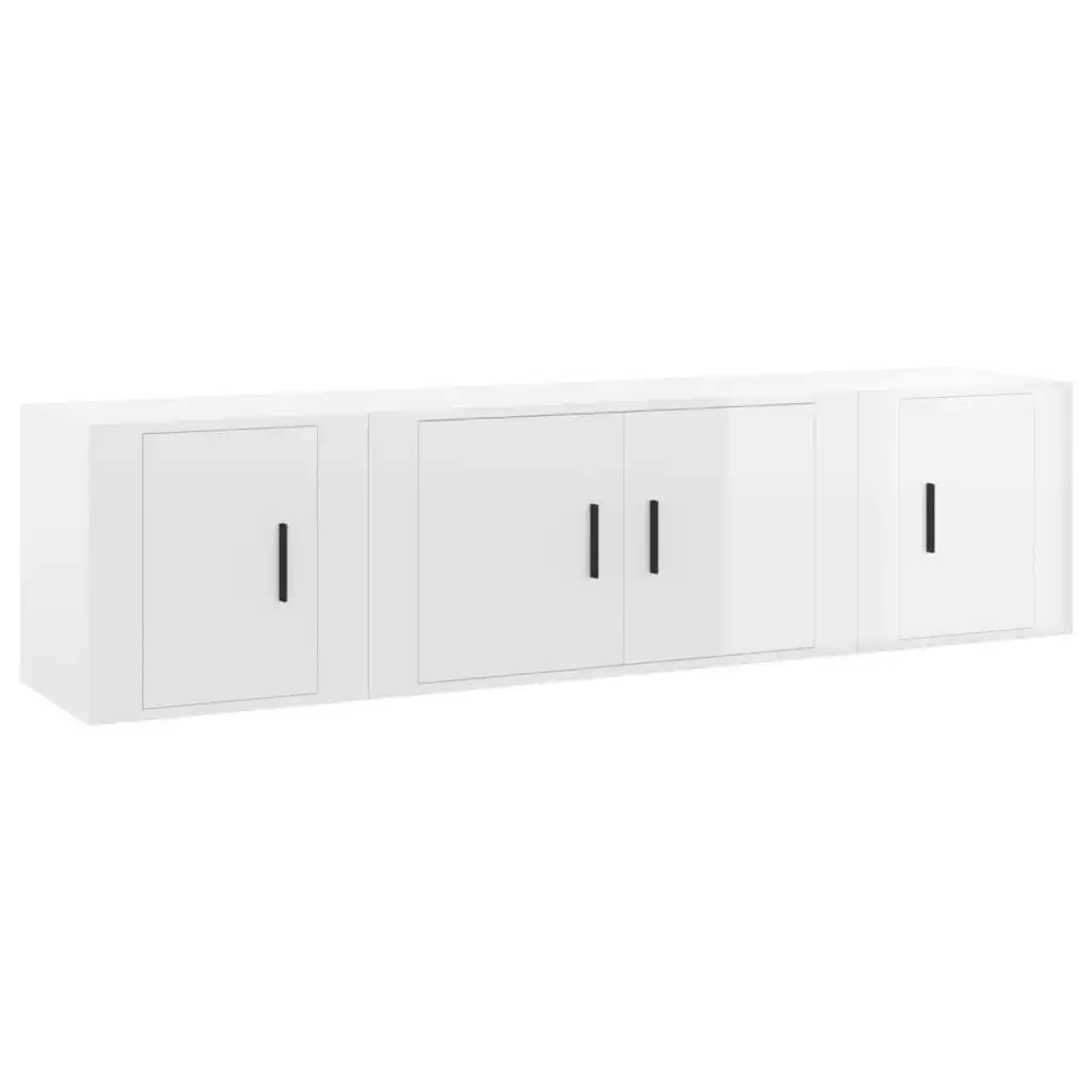 3 Piece TV Cabinet Set High Gloss White Engineered Wood 3188400