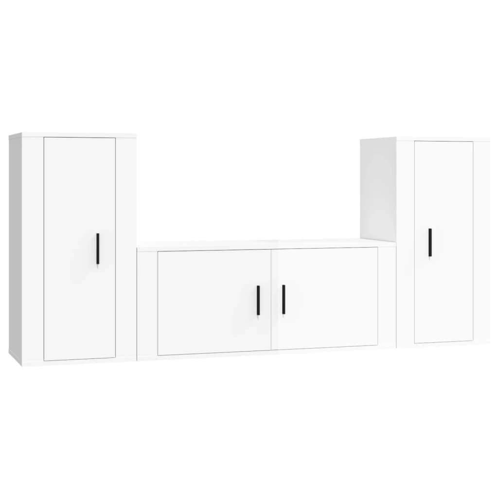 3 Piece TV Cabinet Set High Gloss White Engineered Wood 3188536