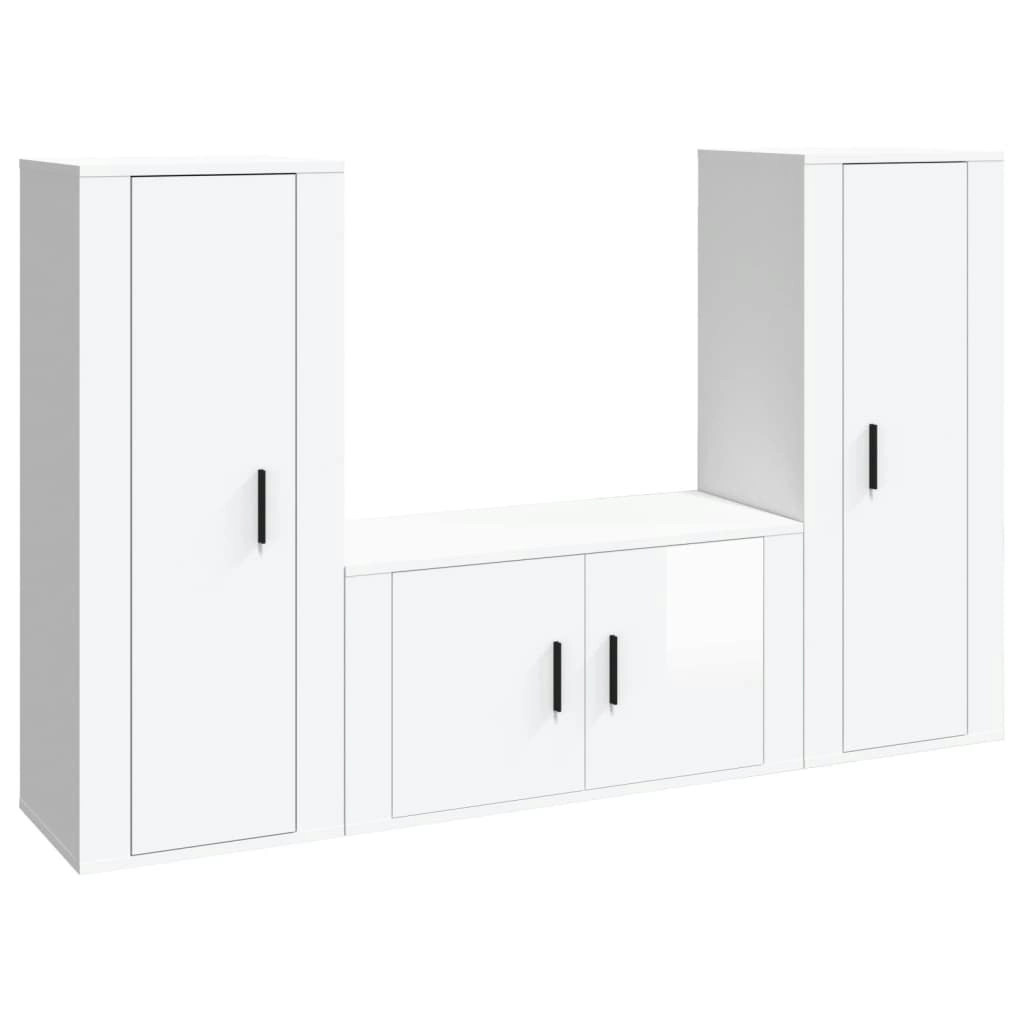 3 Piece TV Cabinet Set High Gloss White Engineered Wood 3188752