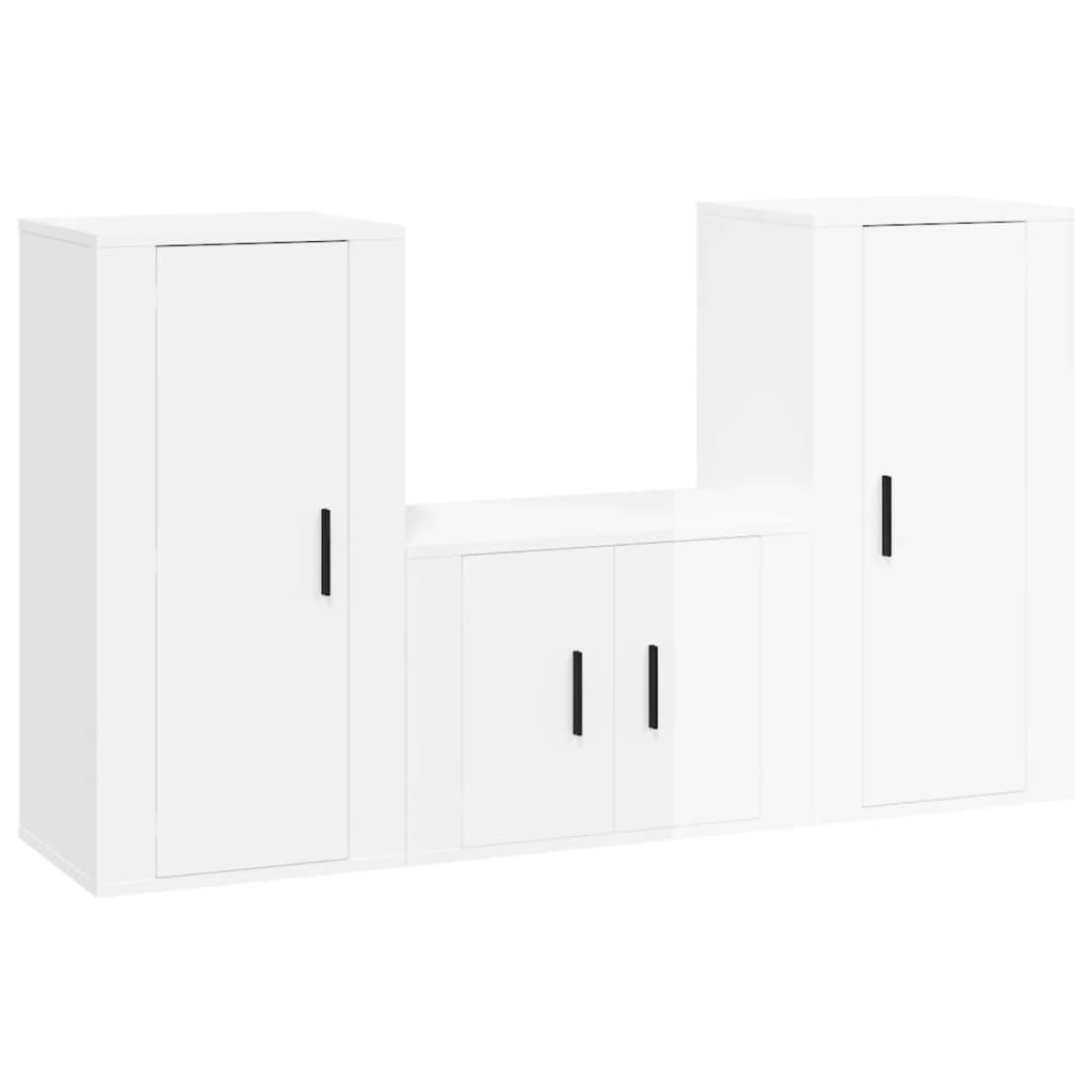 3 Piece TV Cabinet Set High Gloss White Engineered Wood 3188520