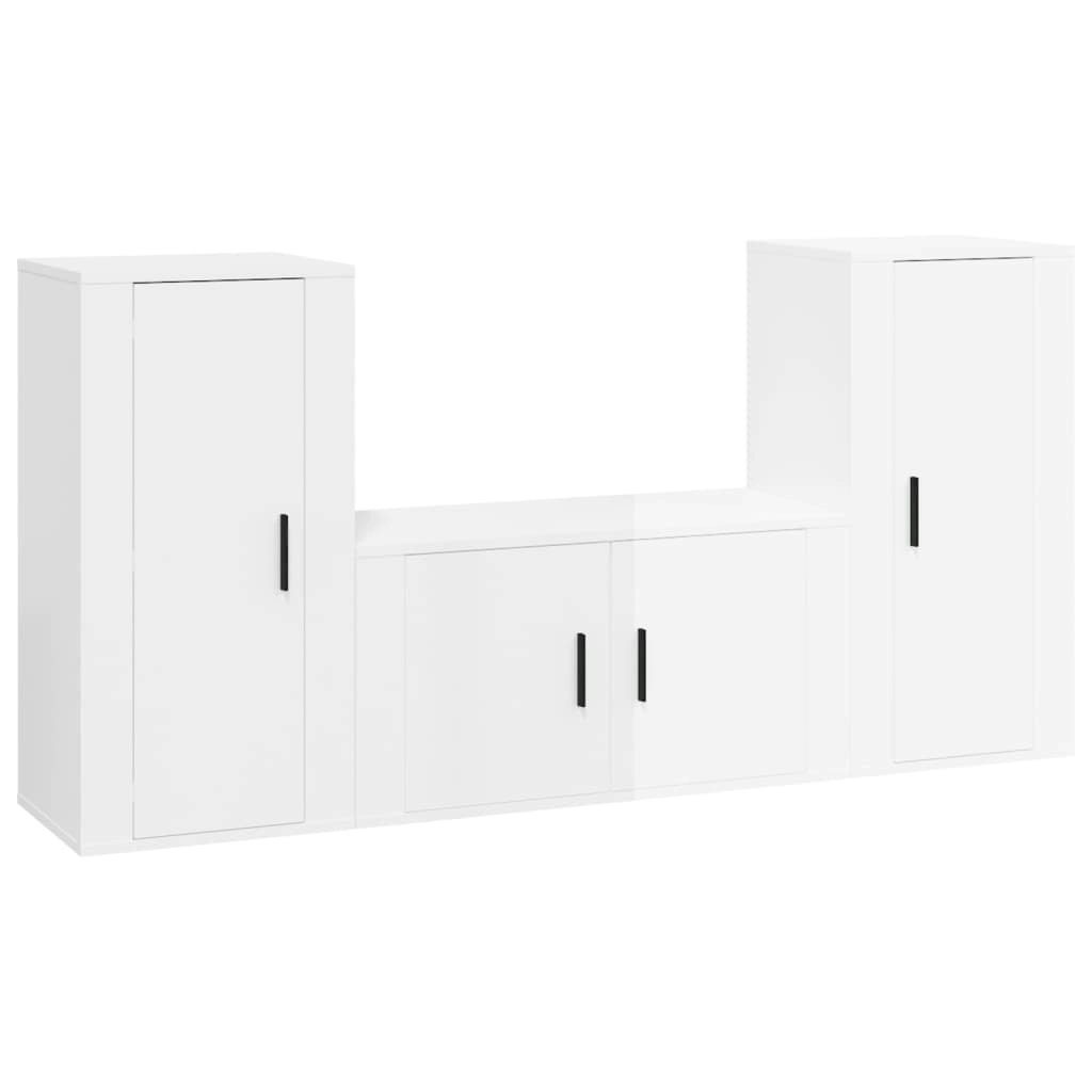 3 Piece TV Cabinet Set High Gloss White Engineered Wood 3188528